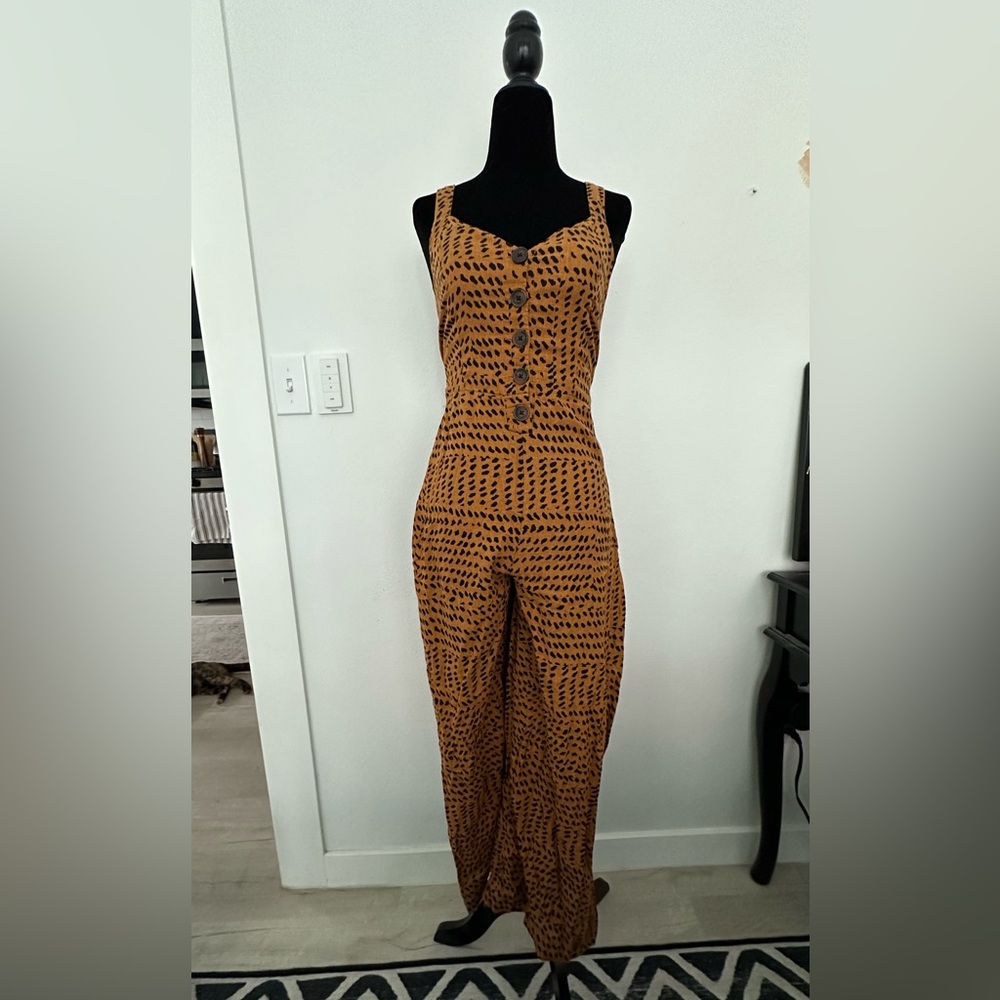 Urban Outfitters Tan and Black Patterned Jumpsuit